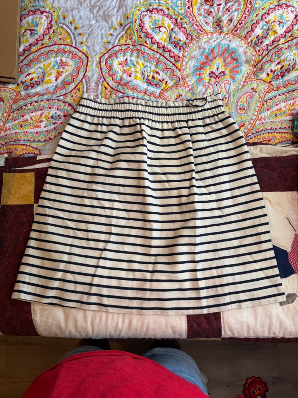 J. Crew Cream and Black Striped A-Line Skirt